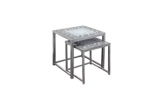 Nesting Table 2Pcs Set Grey blue tile Top Silver - 3141