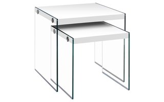 Nesting Table 2Pcs Set Glossy White Tempered Glass - 3287