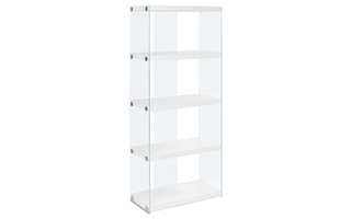 Bookcase Glossy White with Tempered Glass - 3289