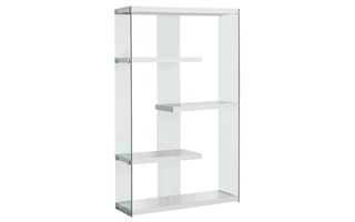 Bookcase Glossy White with Tempered Glass - 3290