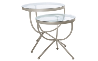 Nesting Table 2Pcs Set Silver with Tempered Glass - 3322