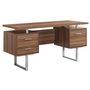 Computer Desk Walnut Silver Metal - 7083