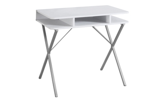 Computer Desk White Top Silver Metal - 7100