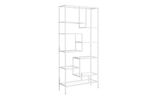 Bookcase White Metal with Tempered Glass - 7159