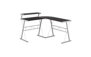 Computer Desk Espresso Top Silver Metal - 7171