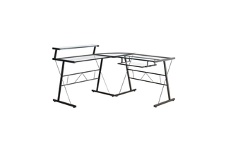 Computer Desk Black Metal corner with Tempered Glass - 7172