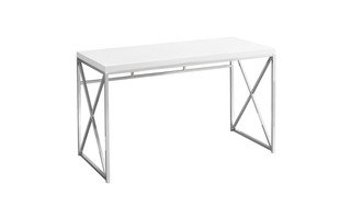 Computer Desk Glossy White Chrome Metal - 7205