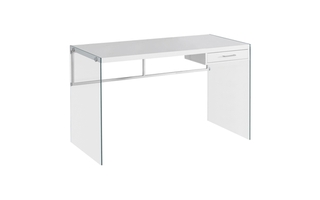 Computer Desk Glossy White Tempered Glass - 7209