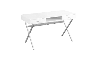 Computer Desk Glossy White Chrome Metal - 7211