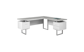 Computer Desk 70 in. White cement-look left/right face - 7307