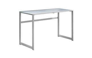 Computer Desk Silver Metal White Tempered Glass - 7380
