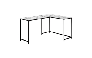 Computer Desk White Marble Black Metal corner - 7393