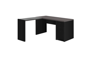 Computer Desk Black Grey Top corner w/ Tempered Glass - 7431