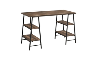 Computer Desk Brown Reclaimed Wood Black Metal - 7525