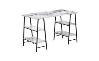 Computer Desk White marble-look Black Metal - 7527