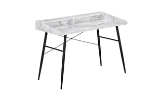 Computer Desk White marble-look Black Metal - 7539