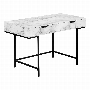 Computer Desk White marble-look Black Metal - 7558