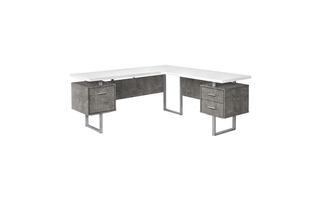 Computer Desk White concrete Silver Metal l/r - 7618