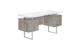 Computer Desk White Grey concrete Silver Metal - 7633