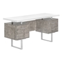 Computer Desk White Grey concrete Silver Metal - 7633