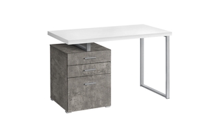 Computer Desk White concrete Silver Metal l/r - 7648