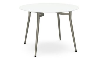 Table with white glass top and steel frame