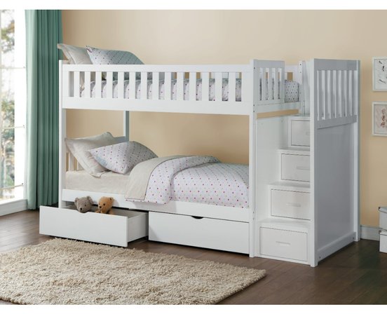 Twin/Twin Bunk Bed with Storage White - B2053SBW-1