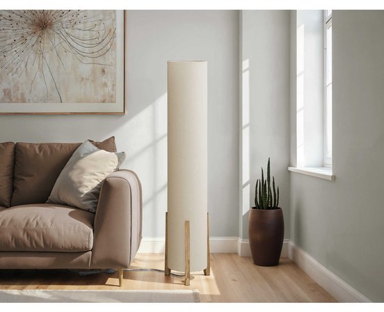 Wood and Ivory Floor Lamp