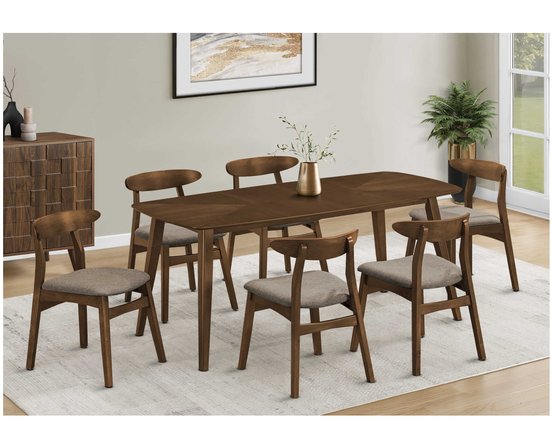 7-Piece Dining Table Set Walnut Look Brown