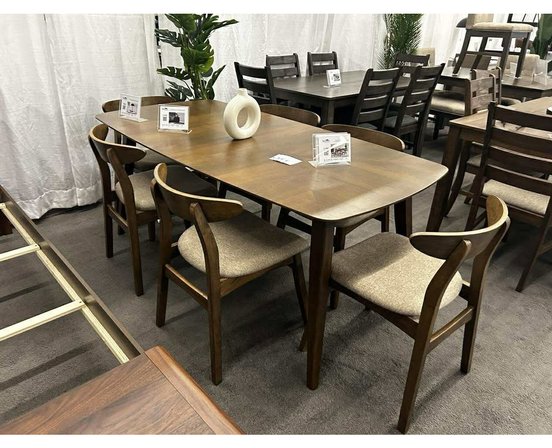 7-Piece Dining Table Set Walnut Look Brown