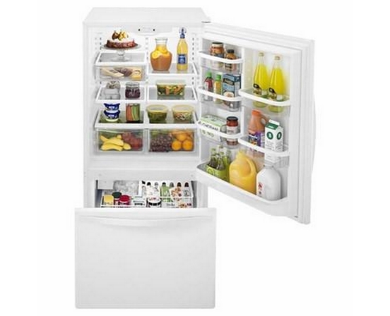 Whirlpool 33-Inch, 22 Cu. Ft. Bottom Freezer Refrigerator With Icemaker - WRB322DMBW