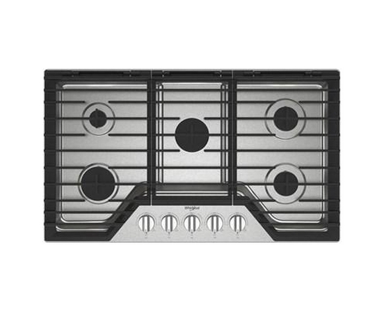 Whirlpool 36-Inch Built-In Gas Cooktop With Ez-2-Lift™ Hinged Cast-Iron Grates - WCGK5036PS