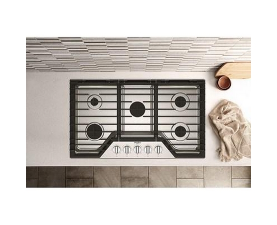 Whirlpool 36-Inch Built-In Gas Cooktop With Ez-2-Lift™ Hinged Cast-Iron Grates - WCGK5036PS