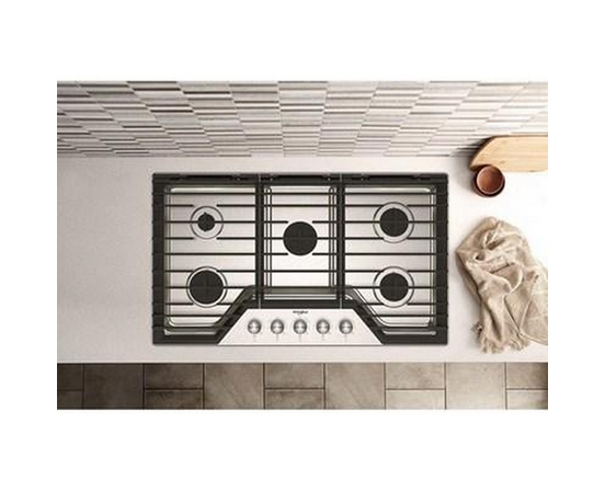 Whirlpool 36-Inch Built-In Gas Cooktop With Ez-2-Lift™ Hinged Cast-Iron Grates - WCGK7036PS