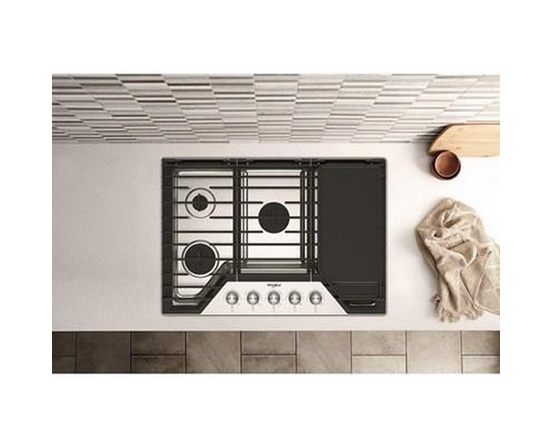 Whirlpool 30-Inch Built-In Gas Cooktop With 2-In-1 Hinged Grate To Griddle - WCGK7530PS