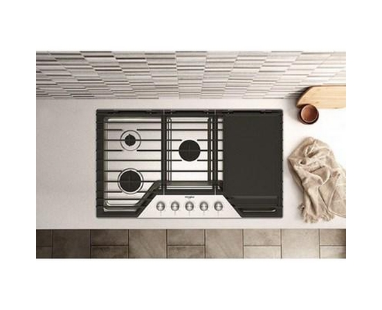 Whirlpool 36-Inch Built-In Gas Cooktop With 2-In-1 Hinged Grate To Griddle - WCGK7536PS