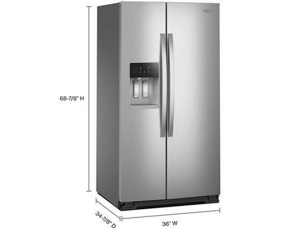 Whirlpool 36-Inch, 28 Cu. Ft. Side-By-Side Refrigerator With Water And Ice Dispenser - WRSF5536RZ