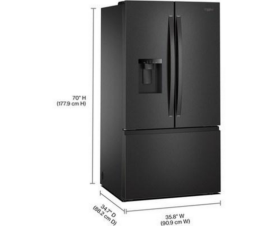 Whirlpool 36-Inch, 30 Cu. Ft. Freestanding French 3-Door Refrigerator With External Water And Ice Dispensing System - WRFF3536SV