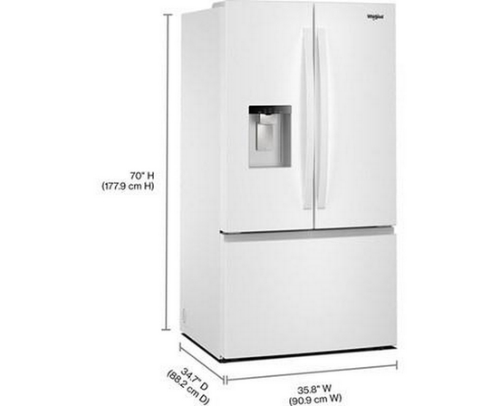 Whirlpool 36-Inch, 30 Cu. Ft. Freestanding French 3-Door Refrigerator With External Water And Ice Dispensing System - WRFF3536SW