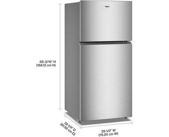 Whirlpool 29.5-Inch, 19 Cu. Ft. Top Freezer Refrigerator With Total Coverage Cooling - WRTX5419SZ