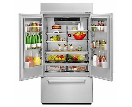 KitchenAid 43-Inch, 24.2 Cu.Ft. Built-In French 3-Door Refrigerator With Platinum Interior Design - KBFN502ESS