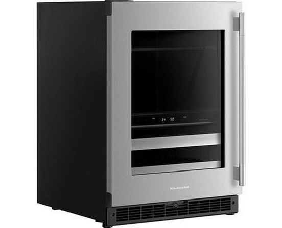 KitchenAid 4.8 Cu. Ft. Undercounter Beverage Center With Glass Door And Wood-Front Racks - KUBL524SSB