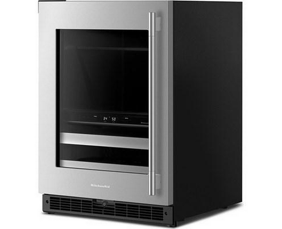 KitchenAid 4.8 Cu. Ft. Undercounter Beverage Center With Glass Door And Wood-Front Racks - KUBL524SSB