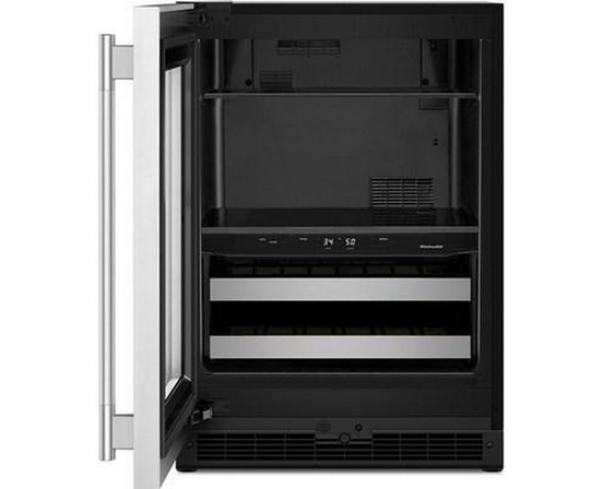 KitchenAid 4.8 Cu. Ft. Undercounter Beverage Center With Glass Door And Wood-Front Racks - KUBL524SSB