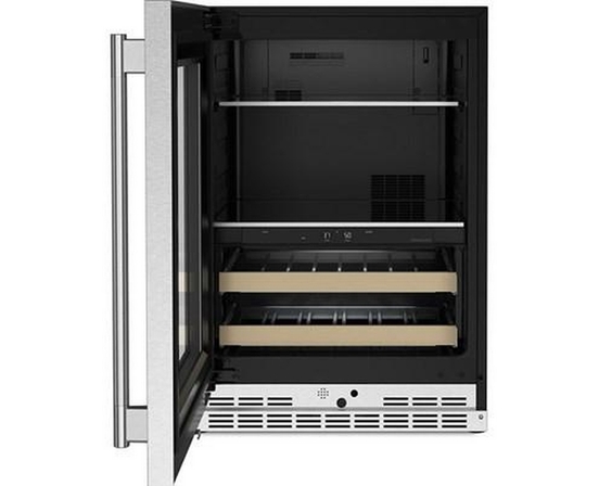KitchenAid 4.8 Cu. Ft. Undercounter Beverage Center With Glass Door And Wood-Front Racks - KUBL524SPS