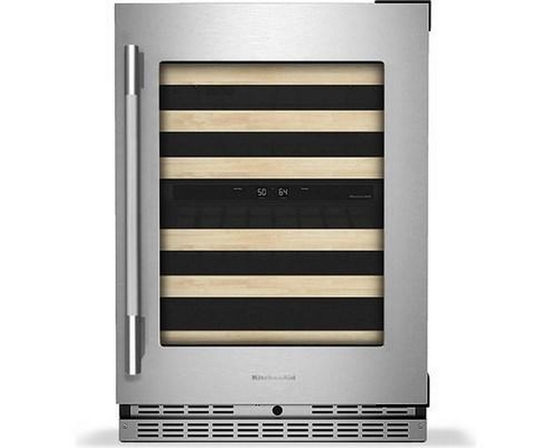 KitchenAid 46-Bottle Undercounter Wine Cellar With Full-Extension Wood-Front Racks - KUWR524SPS