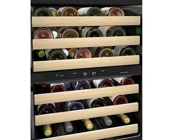 KitchenAid 46-Bottle Undercounter Wine Cellar With Full-Extension Wood-Front Racks - KUWR524SBE