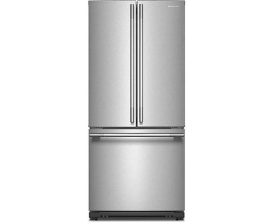 KitchenAid 30-Inch, 20 Cu. Ft. Freestanding French 3-Door Refrigerator With Water Dispenser - KRFF330SPS