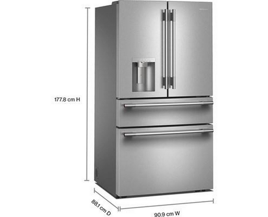 KitchenAid 36-Inch, 29.51 Cu. Ft. Freestanding French 4-Door Refrigerator With Water And Ice Dispensing System - KRMF436SPS