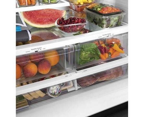 GE 36-Inch, 27 Cu.Ft. Freestanding French 3-Door Refrigerator With Internal Water Dispenser - GNE27JGMBB